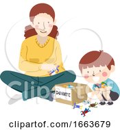 Poster, Art Print Of Kid Boy Mother Donate Toys Illustration