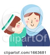 Poster, Art Print Of Kid Boy Muslim Whisper Mother Illustration