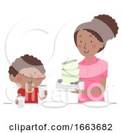 Poster, Art Print Of Kid Boy Mom Dining Table Set Up Illustration