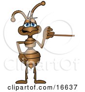 Ant Bug Mascot Cartoon Character Holding A Pointer Stick