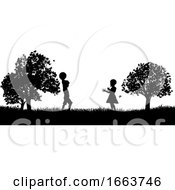Poster, Art Print Of Children Playing In The Park Silhouette