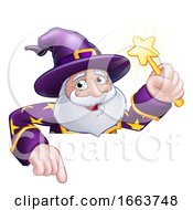 Poster, Art Print Of Wizard Cartoon Peeking Over Sign Pointing