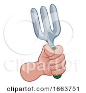 Poster, Art Print Of Gardener Farmer Hand Fist Holding Fork Cartoon