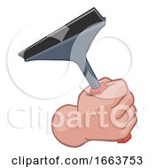 Poster, Art Print Of Window Cleaner Hand Fist Holding Squeegee Cartoon