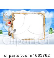 Poster, Art Print Of Reindeer Sign Christmas Snow Scene Cartoon
