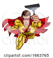 Poster, Art Print Of Super Window Cleaner Superhero Holding Squeegee