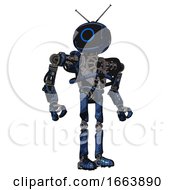 Poster, Art Print Of Automaton Containing Digital Display Head And Circle Face And Retro Antennas And Heavy Upper Chest And No Chest Plating And Ultralight Foot Exosuit
