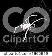Poster, Art Print Of Halloween Spider White Silhouette On Web