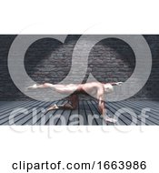3D Male In Leg And Arm Stretch Pose In Grunge Interior
