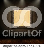 3D Background With Blank Vintage Picture Frame In Grunge Room With Spotlights