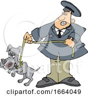 Poster, Art Print Of Cartoon Dog Catcher With A Pooch On A Leash