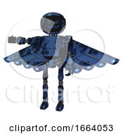 Poster, Art Print Of Android Containing Digital Display Head And Stunned Expression And Light Chest Exoshielding And Prototype Exoplate Chest And Cherub Wings Design And Ultralight Foot Exosuit Grunge Dark Blue