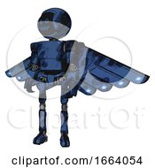 Poster, Art Print Of Android Containing Digital Display Head And Stunned Expression And Light Chest Exoshielding And Prototype Exoplate Chest And Cherub Wings Design And Ultralight Foot Exosuit Grunge Dark Blue
