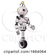 Poster, Art Print Of Droid Containing Oval Wide Head And Minibot Ornament And Light Chest Exoshielding And Rubber Chain Sash And Unicycle Wheel White Halftone Toon Facing Left View