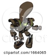 Poster, Art Print Of Mech Containing Flat Elongated Skull Head And Heavy Upper Chest And Heavy Mech Chest And Green Energy Core And Light Leg Exoshielding And Stomper Foot Mod Light Brown Halftone