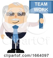 Poster, Art Print Of Old Business Man With Team Work Sign