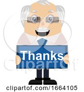 Poster, Art Print Of Old Business Man With Thanks Sign