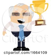 Old Business Man Holding Trophy