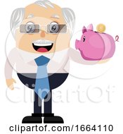 Poster, Art Print Of Old Business Man With Piggy Bank