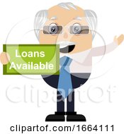 Poster, Art Print Of Old Business Man With Loans Available Sign