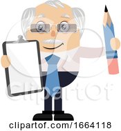 Old Business Man With Paper And Pen