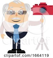 Poster, Art Print Of Old Business Man With Red Camera