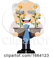 Poster, Art Print Of Old Business Man Holding Flowers