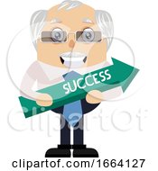 Poster, Art Print Of Old Business Man Wit Arrow Sign