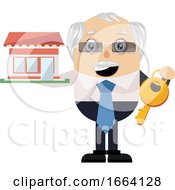 Poster, Art Print Of Old Business Man With Big Key