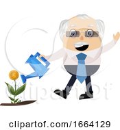 Old Business Man Watering Plant