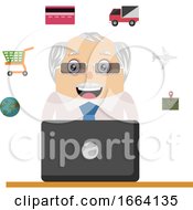 Poster, Art Print Of Old Business Man Working At Pc