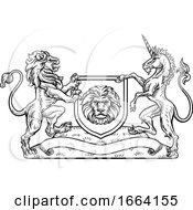 Poster, Art Print Of Lion Unicorn Heraldic Shield Crest Coat Of Arms