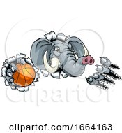 Poster, Art Print Of Elephant Basketball Ball Sports Animal Mascot
