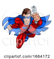 Plumber Mechanic Superhero Holding Wrench Spanner