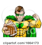 Poster, Art Print Of Superhero Holding Football Ball Sports Mascot