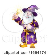 Wizard With Wand Pointing Cartoon Character