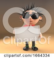 3d Punk Rock Cartoon Character With Spikey Hair Holding A Blank Placard 3d Illustration