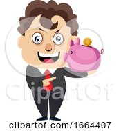 Poster, Art Print Of Young Business Man With Piggy Bank