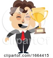 Poster, Art Print Of Young Business Man Holding Trophy