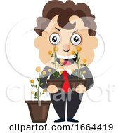 Poster, Art Print Of Young Business Man Holding Flowers