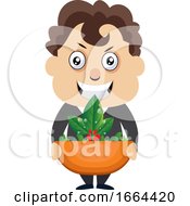 Poster, Art Print Of Young Business Man Holding Plant