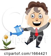 Poster, Art Print Of Young Business Man Watering Plant