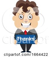 Young Business Man With Thanks Sign