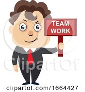 Poster, Art Print Of Young Business Man With Team Work Sign