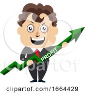 Poster, Art Print Of Young Business Man With Green Arrow Sign