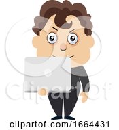 Poster, Art Print Of Young Business Man Holding Laptop