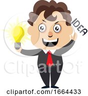 Poster, Art Print Of Young Business Man With Lighting Bulb