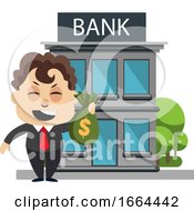 Poster, Art Print Of Young Business Man With Money At The Bank