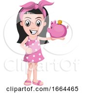 Poster, Art Print Of Girl With Piggy Bank