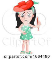 Poster, Art Print Of Sick Girl With Thermometer